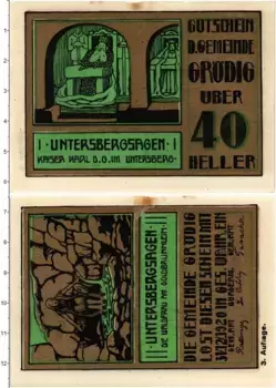 Банкнота 40 хеллеров Австрии 1920 года Грёдиг