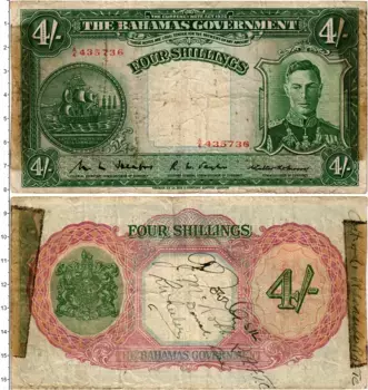 Банкнота 4 шиллинга Багамских островов 1936 года Георг VI