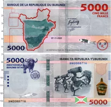 Банкнота 5000 франков Бурунди 2022 года