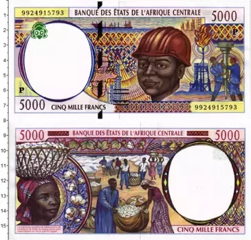 Банкнота 5000 франков Центральной Африки 1999 года P-для Чада На этой колоритной банкноте в 5000 франков Центральноафриканских государств традиции сливаются с современностью