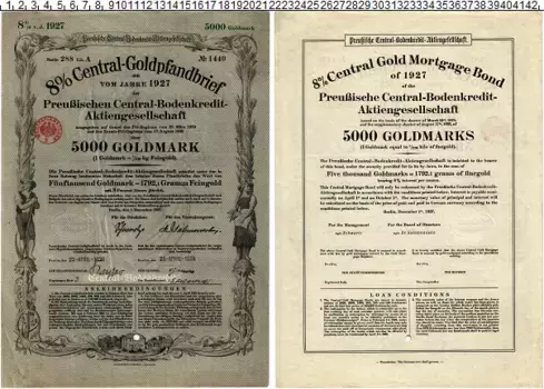 Банкнота 5000 марок Веймарской республики 1927 года 8% Облигация