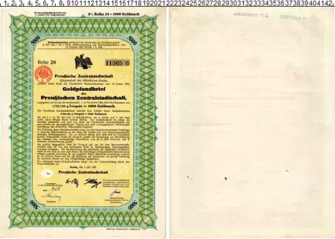 Банкнота 5000 марок Веймарской республики 1928 года Облигация