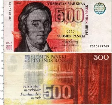Банкнота 500 марок Финляндии 1986 года Элиас Лорнот