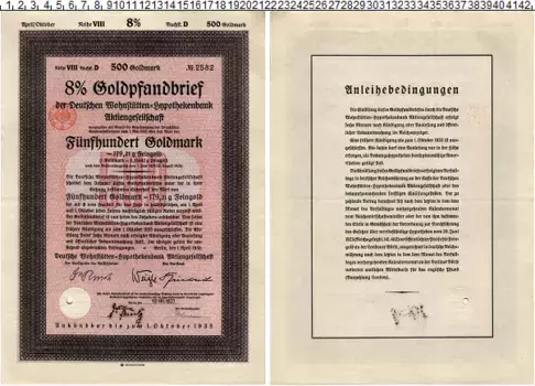 Банкнота 500 марок Веймарской республики 1930 года 8% Облигация