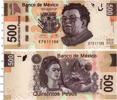 Банкнота 500 песо Мексики 2011 года Диего Ривера