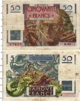 Банкнота 50 франков Франции 1947 года Урбен Леверье