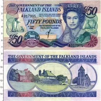 Банкнота 50 фунтов Фолклендских островов 1990 года