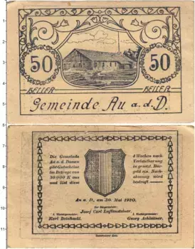 Банкнота 50 геллеров Австрии 1920 года Ау-ан-дер-Донау
