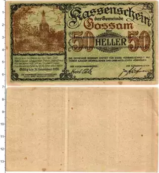 Банкнота 50 геллеров Австрии 1920 года Кассеншейн Боссам