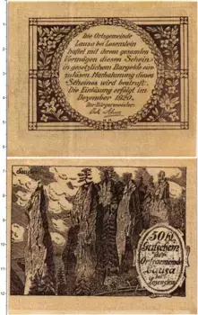 Банкнота 50 геллеров Австрии 1920 года Лауса-бай-Лозенштайн