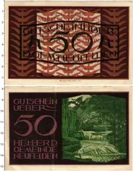 Банкнота 50 геллеров Австрии 1920 года Нойфельден
