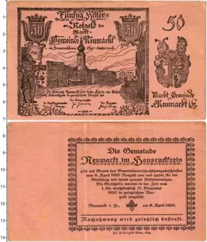 Банкнота 50 геллеров Австрии 1920 года Саусруффрейс
