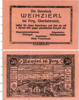 Банкнота 50 геллеров Австрии 1921 года Перг