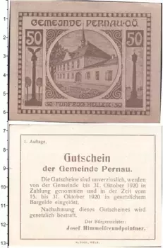 Банкнота 50 геллеров Германия : Нотгельды 1920 года