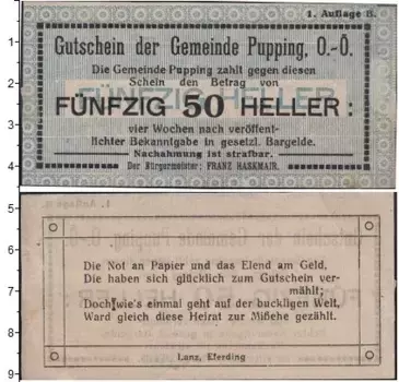 Банкнота 50 геллеров Германия : Нотгельды 1920 года