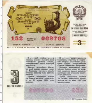 Банкнота 50 копеек СССР 1988 года Билет денежно-вещевой лотереи