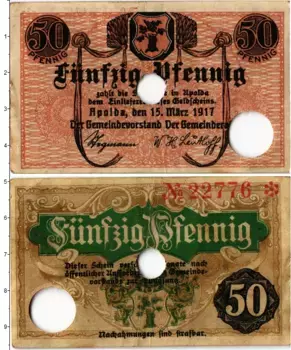 Банкнота 50 пфеннигов Германия : Нотгельды 1917 года Апольда
