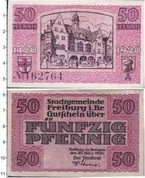 Банкнота 50 пфеннигов Германия : Нотгельды 1920 года Выпуск 30 марта 1920 г