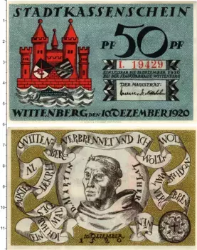 Банкнота 50 пфеннигов Германия : Нотгельды 1920 года Виттенберг