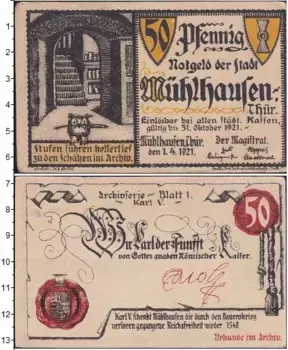 Банкнота 50 пфеннигов Германия : Нотгельды 1921 года Выпуск 1 апреля 1921 г