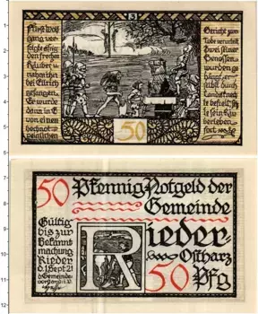 Банкнота 50 пфеннигов Германия : Нотгельды 1921 года Муниципалитет Ридер