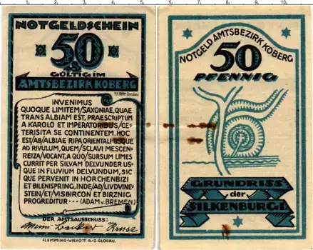 Банкнота 50 пфеннигов Германия : Нотгельды 1921 года Коберг