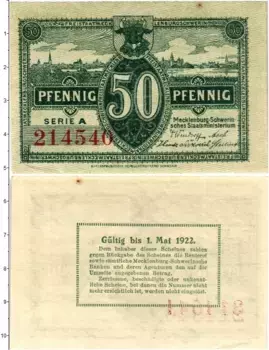 Банкнота 50 пфеннигов Германия : Нотгельды 1922 года Шверин