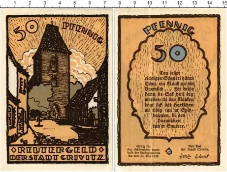 Банкнота 50 пфеннигов Германия : Нотгельды 1922 года Город Гривец