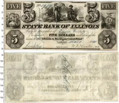 Банкнота 5 долларов Америки 1854 года Иллинойс