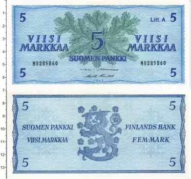 Банкнота 5 марок Финляндии 1963 года