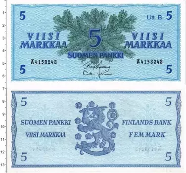 Банкнота 5 марок Финляндии 1963 года