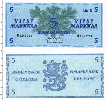 Банкнота 5 марок Финляндии 1963 года
