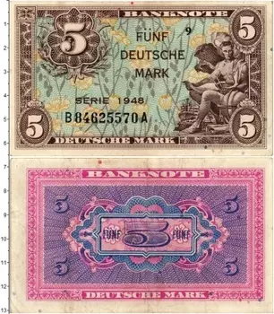 Банкнота 5 марок ФРГ 1948 года Казначейский знак