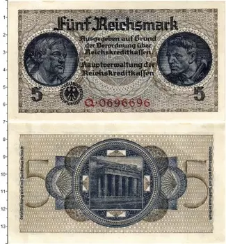 Банкнота 5 марок Третьего Рейха 1939 года