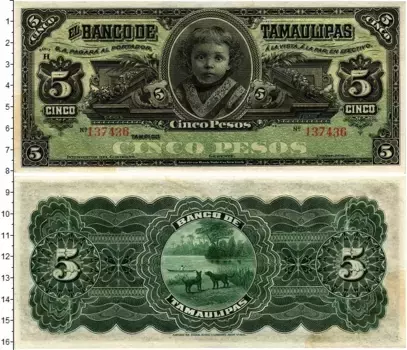 Банкнота 5 песо Мексики Выпуск 1902-1914 Провинция Тамаулипас