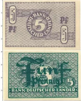 Банкнота 5 пфеннигов ФРГ 1948 года Расчетный знак