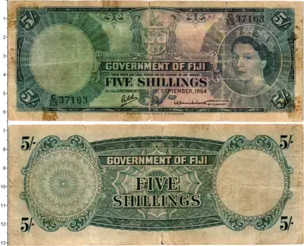 Банкнота 5 шиллингов Фиджи 1964 года Елизавета II