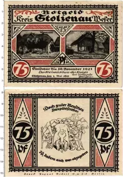 Банкнота 75 пфеннигов Германия : Нотгельды 1921 года Штольценау