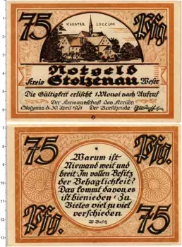 Банкнота 75 пфеннигов Германия : Нотгельды 1921 года Штольценау