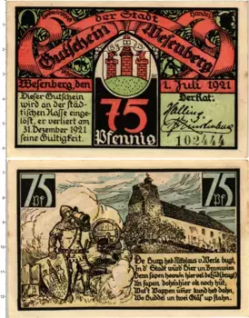 Банкнота 75 пфеннигов Германия : Нотгельды 1921 года Везенберг