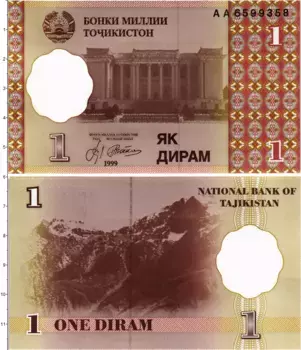 Банкнота дирам Таджикистана 1999 года Здание Театра оперы и балета им