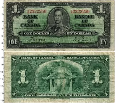 Банкнота доллар Канады 1937 года Георг VI