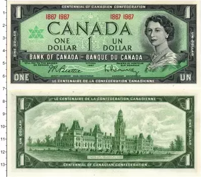 Банкнота доллар Канады 1967 года 100 лет Конфедерации