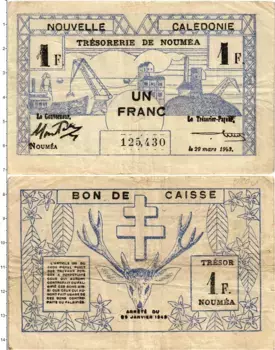 Банкнота франк Новой Каледонии 1943 года