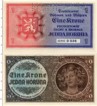 Банкнота крона Богемии и Моравии 1940 года Образец
