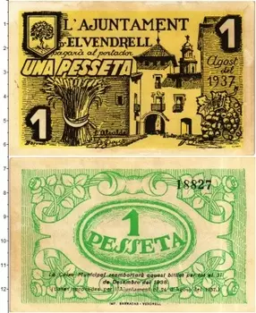 Банкнота песета Испании 1937 года Гражданская война