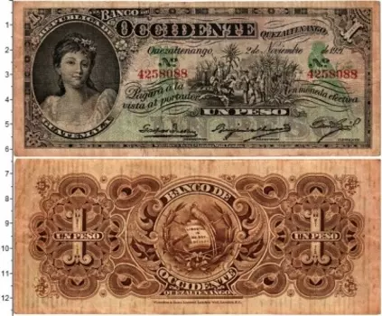 Банкнота песо Гватемалы 1921 года