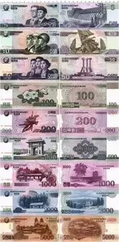 Банкнота набор банкнот Северной Кореи 2002 года Набор из 9 банкнот номиналом 5 вон 2002,10 вон 2002,50 вон 2002,100 вон 2008,200 вон 2008,500 вон 2004,1000 вон 2008,2000 вон 2006,5000 вон 2013 г