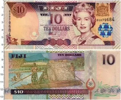 Банкнота 10 долларов Фиджи 2002 года Елизавета II