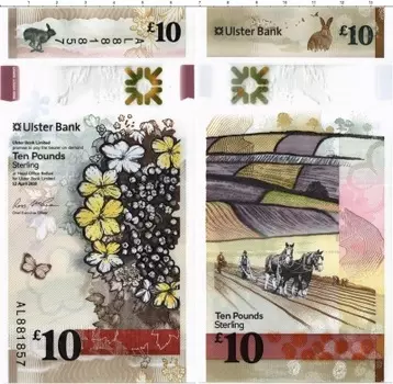 Банкнота 10 фунтов Северной Ирландии 2018 года Пластик Ulster Bank